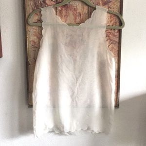 LF BOHO ETHEREAL WHITE SHEER SCALLOPED TANK TOP S